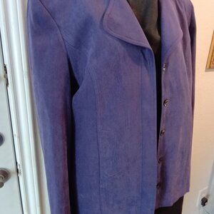 Karen Scott Purple Suede-Feel Blazer Jacket | 5-Button Closure